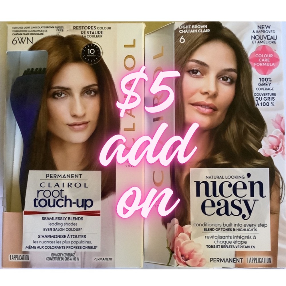 Clairol Nice’n easy hair color 6 Light Brown& Clairol root touch up 6WN Lt brown